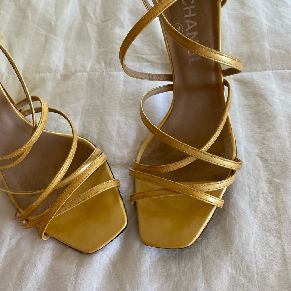 CHANEL Gold Strappy High Heel Sandals - Picture 12 of 16